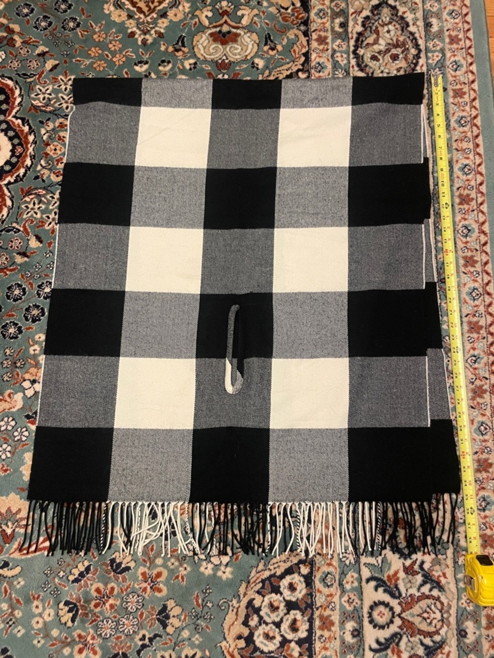 JCrew Black and White Buffalo Check Plaid Scarf with Fringe